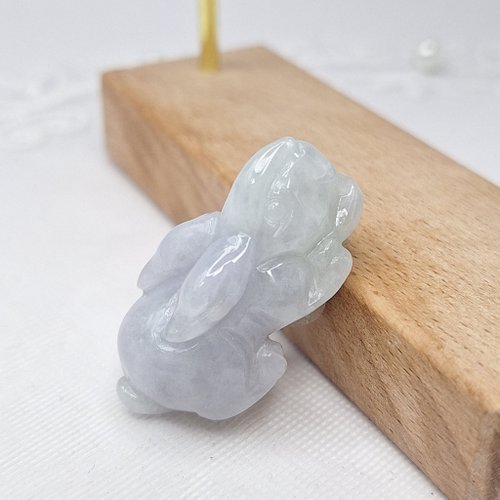 緣圓翡翠 冰潤紫羅蘭手工雕刻小兔子吊墜 |天然緬甸玉A貨翡翠
