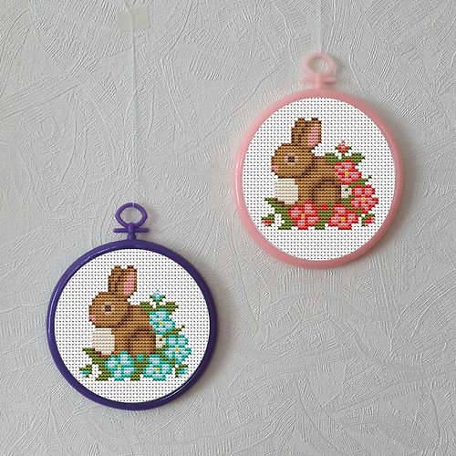 Embroidery Dreams Set of 2 Easter cross stitch pattern pdf, Rabbit embroidery DIY Design digital