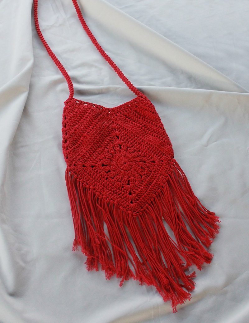 Crossbody bag ,Red Crochet bag ,Crochet bag Boho Bag ,Shoulder Bag - 側背包/斜孭袋 - 棉．麻 紅色