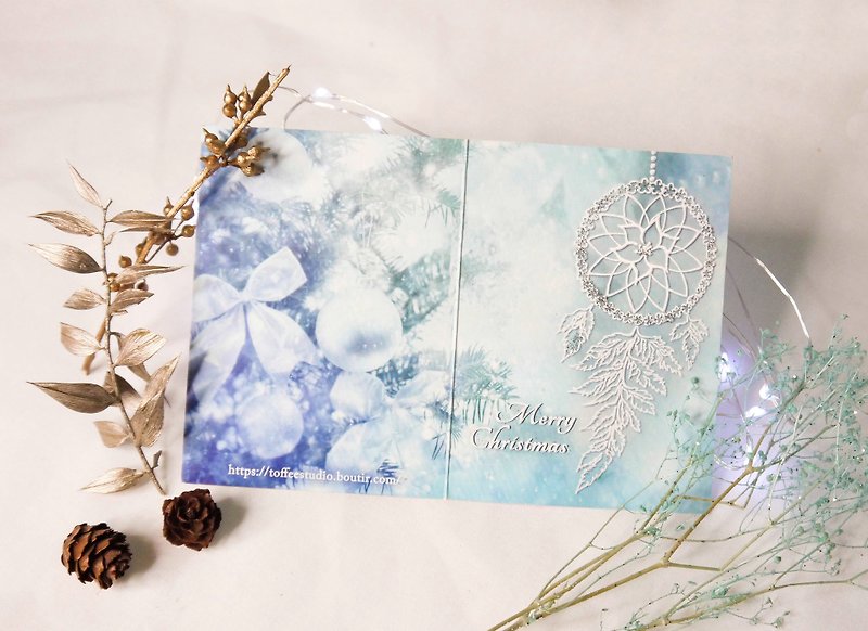 Floral Dreamcatcher Christmas Card - Original Design - การ์ด/โปสการ์ด - กระดาษ สีน้ำเงิน