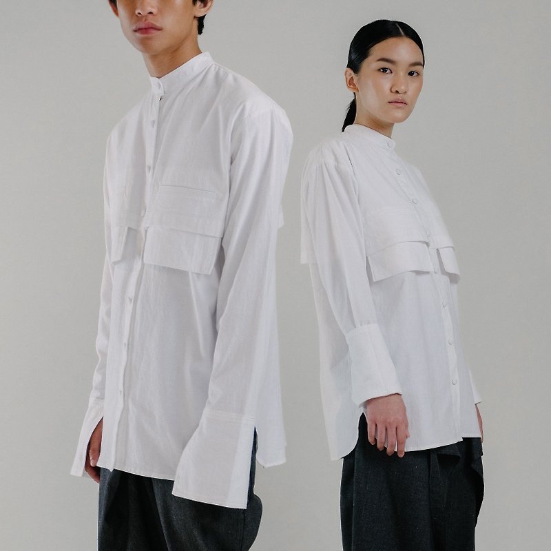 UNISEX - THE SHIRT (WHITE) - เสื้อเชิ้ตผู้ชาย - ผ้าฝ้าย/ผ้าลินิน ขาว