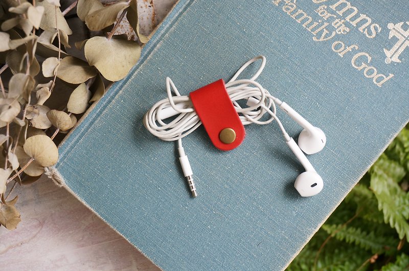 Red - Short Style Collector for Earphone - Cable Organizers - Genuine Leather Red