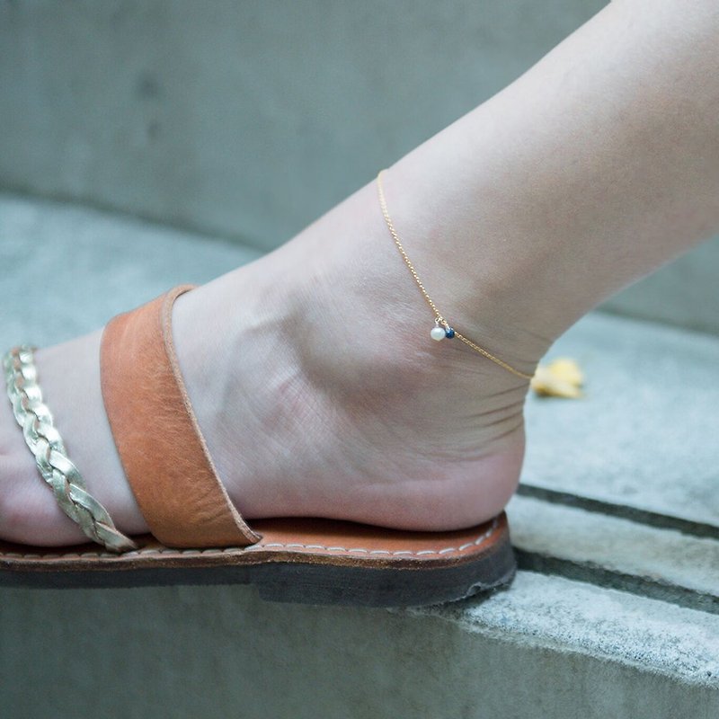 Pearl small fruit gold anklet - lapis lazuli - Bracelets - Paper Gold