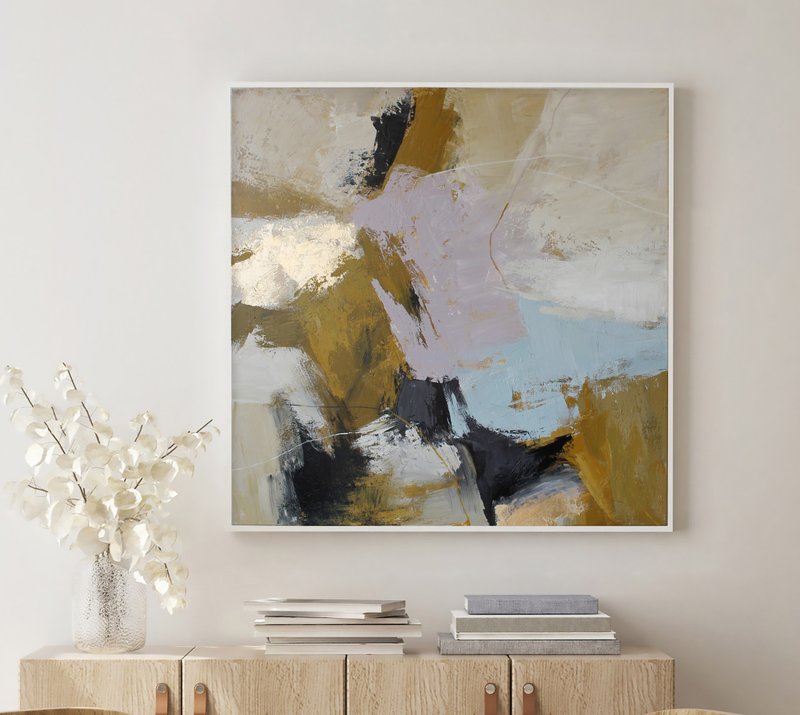 Painting licak blue abstract | Square abstract painting original | Cape 2 - 壁貼/牆壁裝飾 - 棉．麻 咖啡色