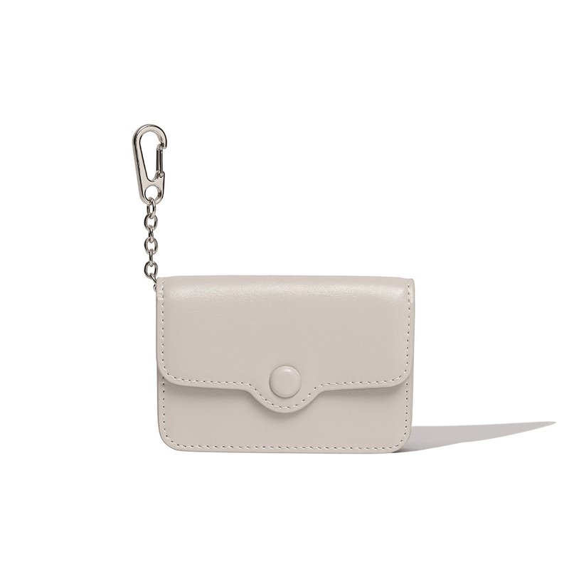 DOT Compact Keyring Card Wallets warm gray - 錢包/皮夾/長短夾 - 真皮 灰色