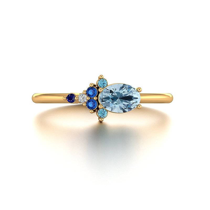 18k Yellow Gold Multi-stone Cluster Ring Band - Custom Engagement Ring - R046 - General Rings - Gemstone Blue
