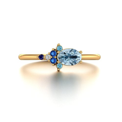 Purplemay Jewellery 【天然彩寶】18K黃金鑲嵌海藍寶托帕石 天然彩寶石戒指 R046