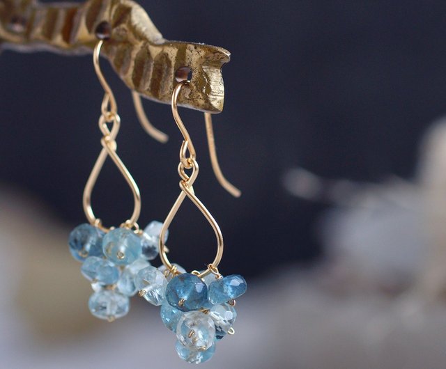 サンタマリア カラー アクアマリン 一粒 ドロップ ピアス 14kgf 14kgf