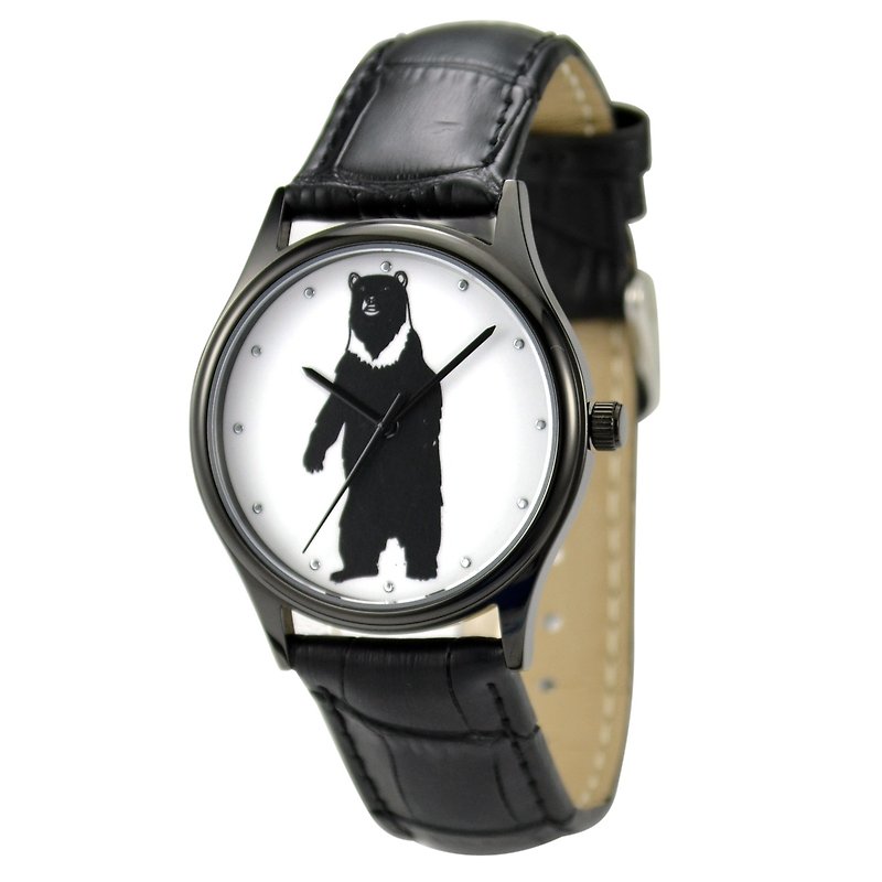 動物 (站立黑熊) 插畫手錶 黑色 中性設計 全球免運 - 男裝錶/中性錶 - 不鏽鋼 