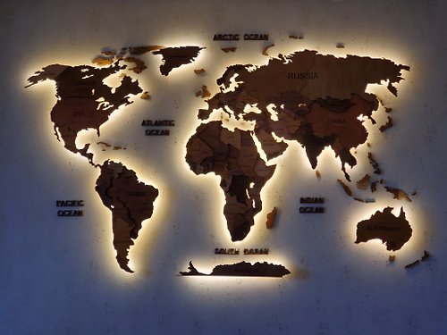 WOWmap 3D wood world travel map with LED - Rustic wall decor for home and office