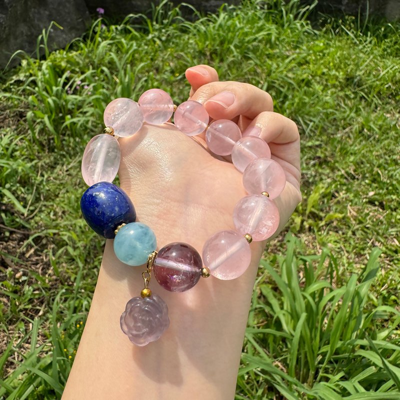 G27 獨家設計限量 粉晶 彩虹光手串 海藍寶 青金石 紫水晶 紫螢石 - 手鍊/手環 - 水晶 多色