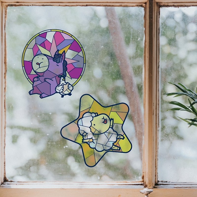 //New Product//Stained Glass Illustration Static Sticker - Wall Décor - Plastic 