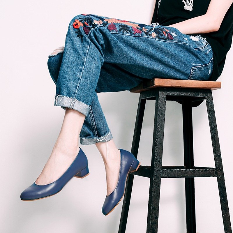 【22 spot】 not grinding feet! Blue - soft sheepskin low-heeled shoes [Major Pleasure] full leather MIT Taiwan handmade - Women's Casual Shoes - Genuine Leather Blue