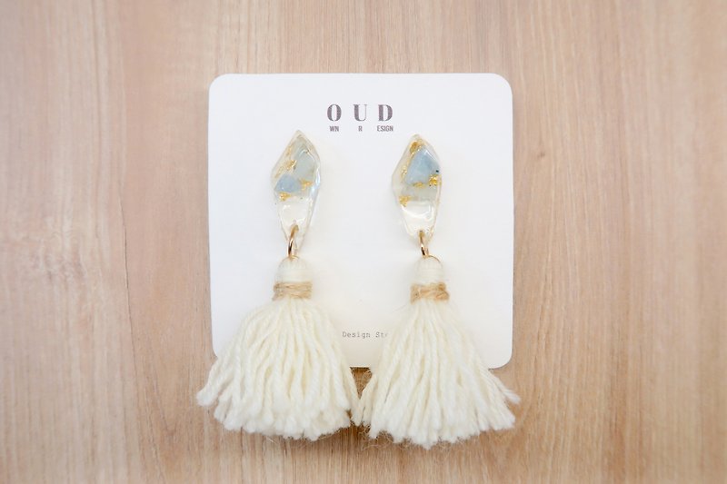 OUD Original-Natural Gem-14K gf-Natural Aquamarine Tassel Dangle Earring/Clip-on - Earrings & Clip-ons - Crystal Blue
