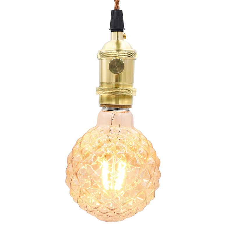 Vintage brass hanging lamp with pineapple bulb - Lighting - Glass 