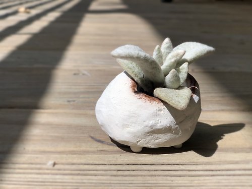 小土塊 /飯糰山洞/ 手捏陶瓷植栽盆 白