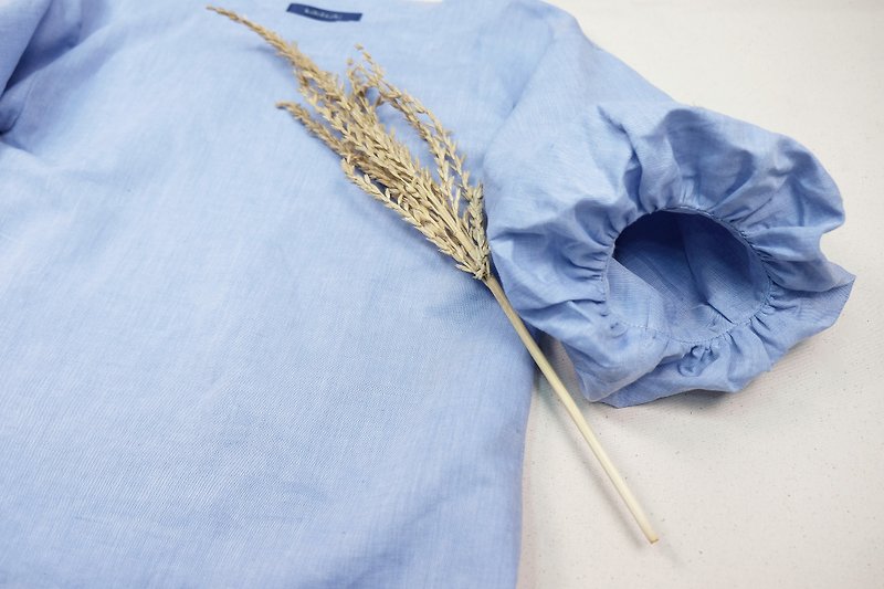 Puff T-shirt / light blue cotton Linen - Women's Tops - Cotton & Hemp Blue