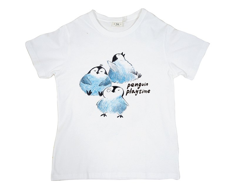 純棉T恤-中性版-企鵝遊樂園 - 帽T/大學T - 棉．麻 白色