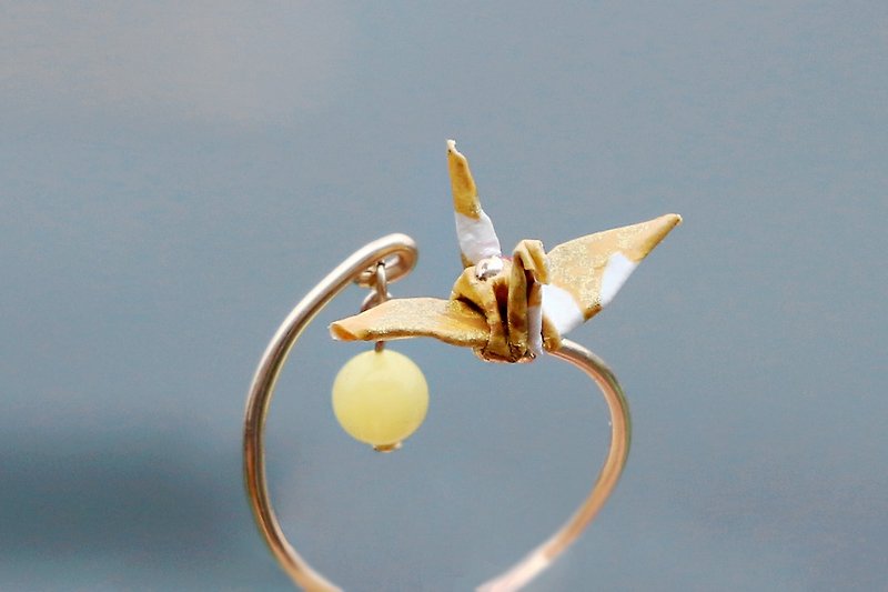 Mini Paper Crane Crystal Ring (Honey Fruit)-Valentine's Day Gift - General Rings - Paper Gold