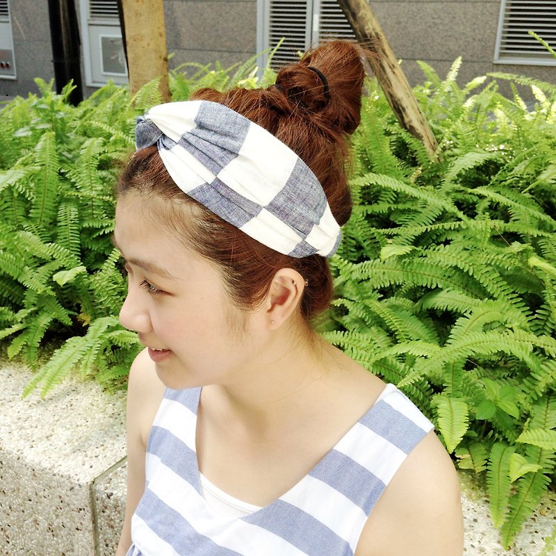 Chigusa / Wide Elastic Hairband - Hair Accessories - Cotton & Hemp Blue
