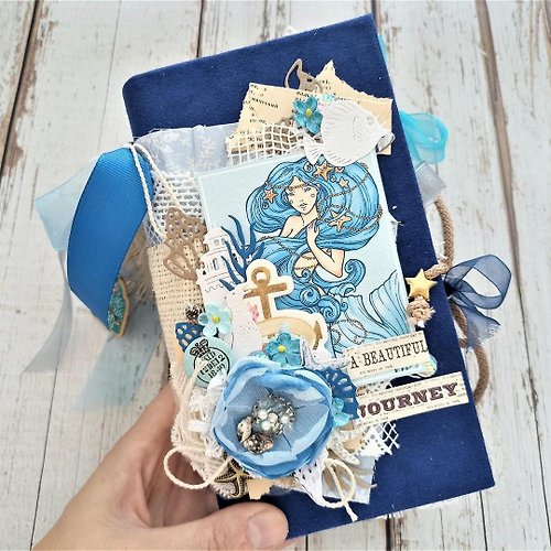 junkjournals Mermaid steampunk junk journal handmade Ocean nautical fairy journal for sale