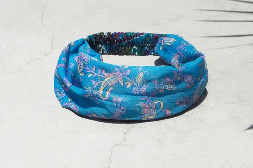 omhandmade 生日禮物 手工髮帶 / 法式髮帶 / 繽紛花朵髮帶 / 緞面鬆緊髮帶 / 緞面絲綢髮帶 / 花朵髮帶 - 藍色 花朵花園 ( 手工限量一件 )