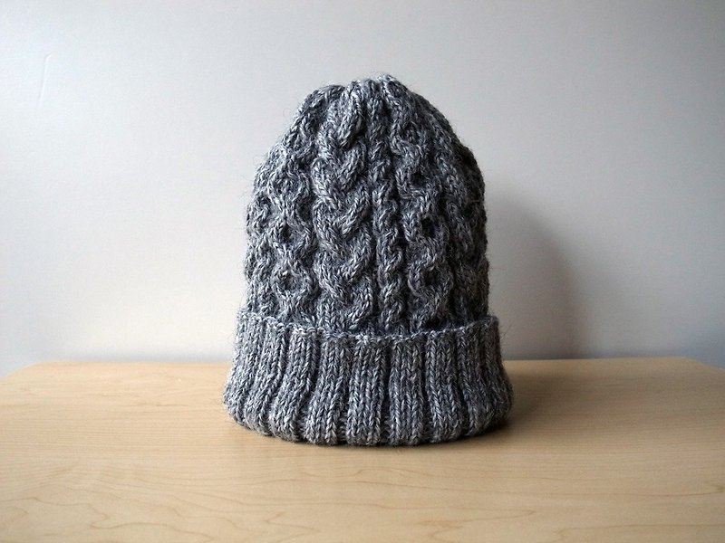 Aran knitted hat - gray knitted hat Made to order - Hats & Caps - Wool Gray