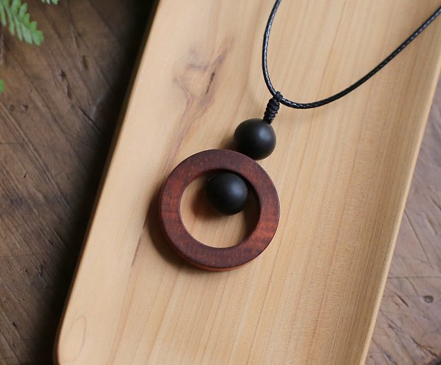 Ebony Wood Circle Pendant Necklace
