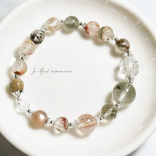 In Hand Jewelry Design 幻彩森林-彩幽靈.綠幽靈.黑金超七-純銀設計手鍊