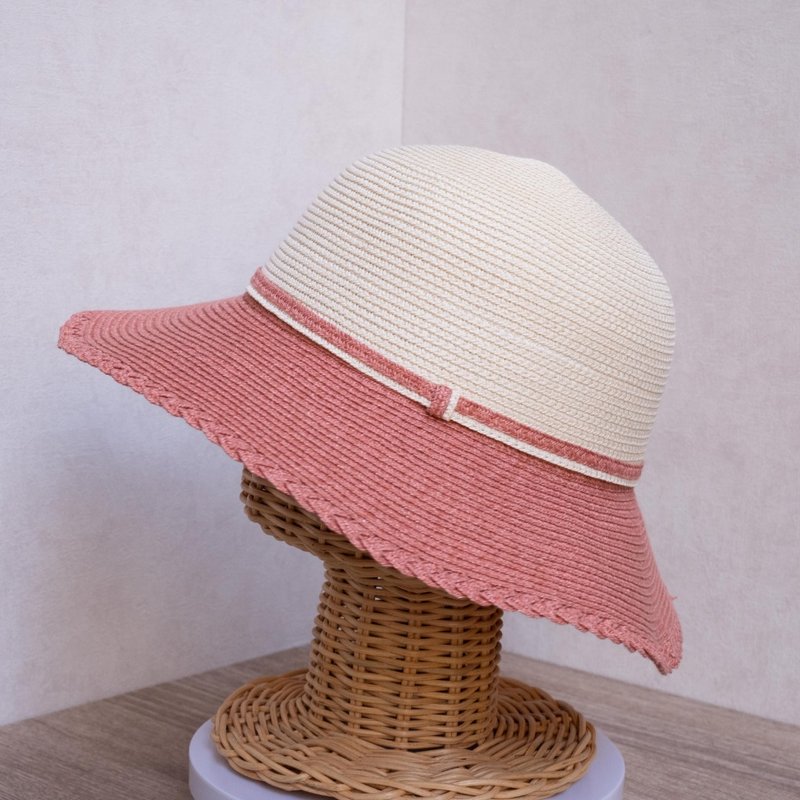 Lace lady hat, off-white and rose red paper thread woven, made in Taiwan - Hats & Caps - Paper White