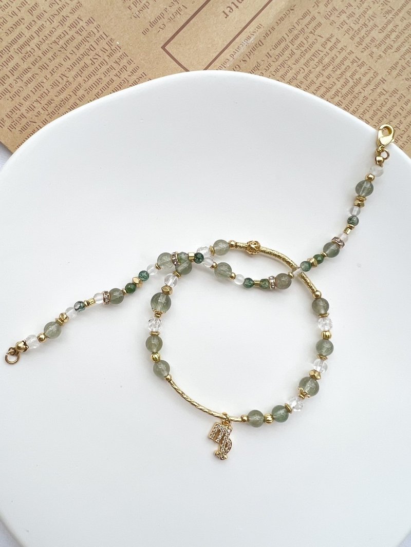 [Zodiac Double Chain Virgo] Earth Zodiac Sign Green Hair Crystal Bracelet - สร้อยข้อมือ - คริสตัล 