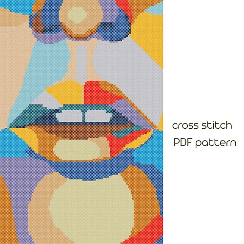 NaraXstitch patterns 十字繡圖案 Abstraction cross stitch Lips cross stitch Modern cross stitch /4/