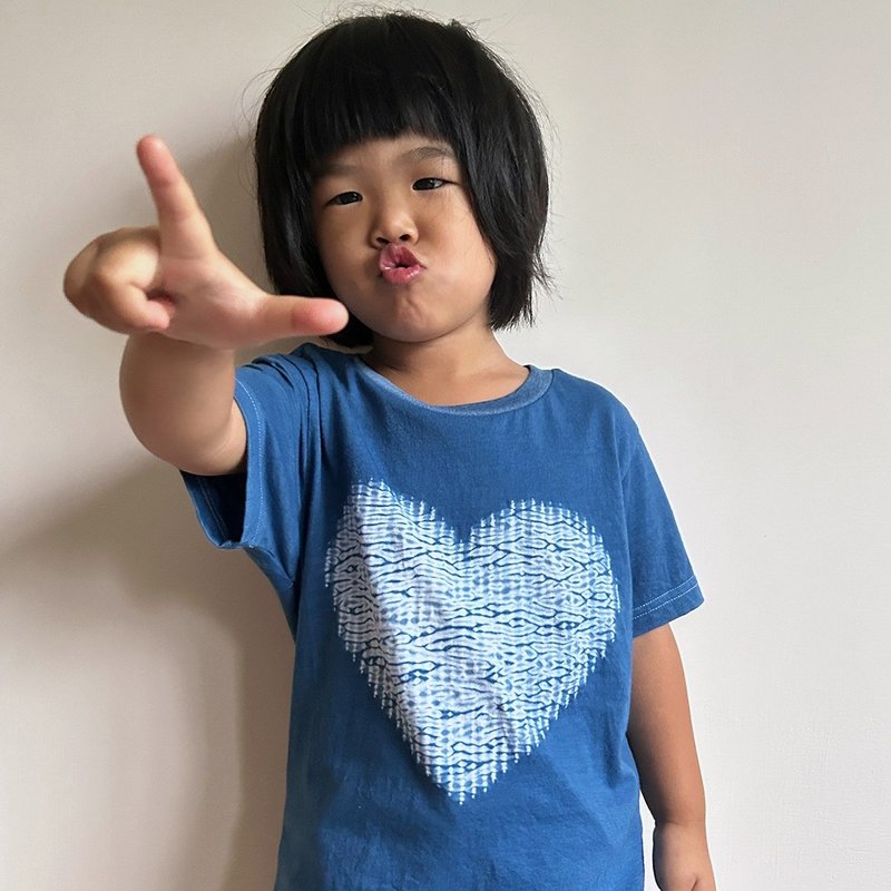 Ichikawa wood indigo woven cotton indigo dyed children's tops baby sweetheart - เสื้อยืด - ผ้าฝ้าย/ผ้าลินิน สีน้ำเงิน