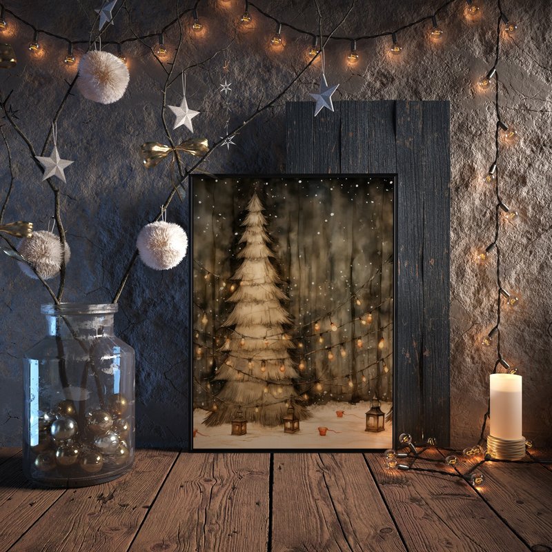 Snowy Night Glow - Christmas Illustrations/Christmas Decor/Christmas Gift Exchan - Posters - Other Materials Khaki