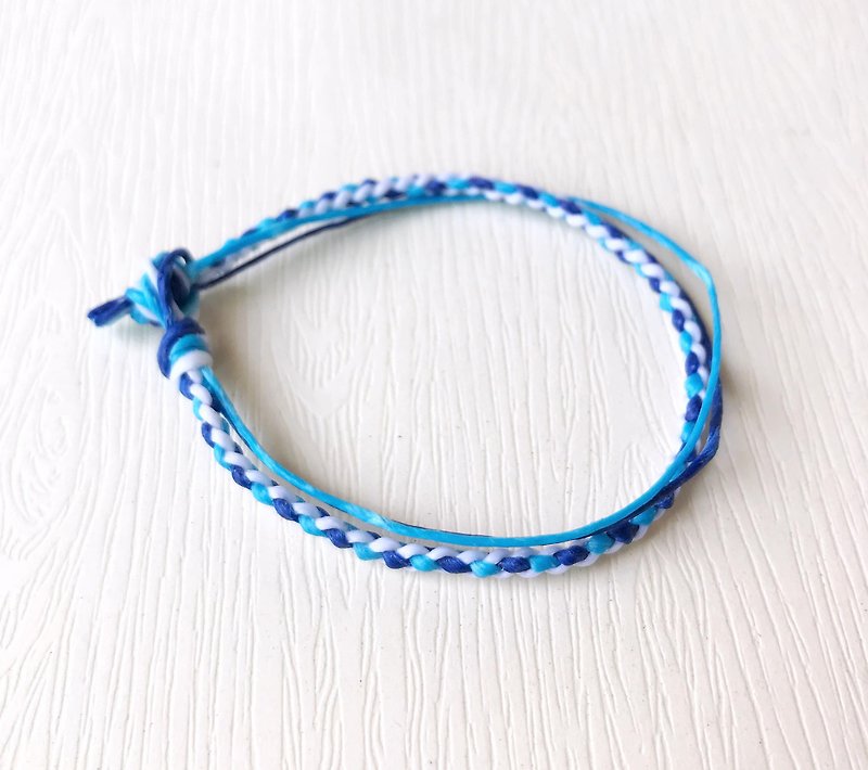 希望 - 蠶絲蠟線 / 手工編織手環 - 手鍊/手鐲 - 防水材質 藍色