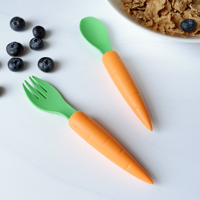 Carrot Spoon & Fork Set │ children / tableware / picnic - ช้อนส้อม - ซิลิคอน สีส้ม