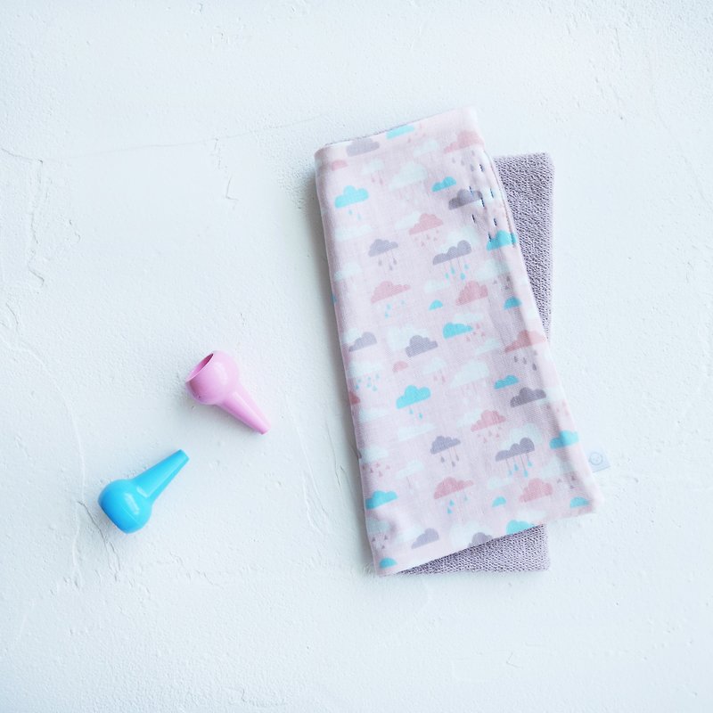 Organic Cotton Embroidered Handkerchief Towel - Pink Cloud Rain - ผ้ากันเปื้อน - ผ้าฝ้าย/ผ้าลินิน สึชมพู