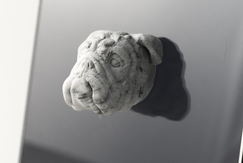 大理石。強力磁鐵。英國鬥牛犬 - 磁鐵 - 石頭 白色