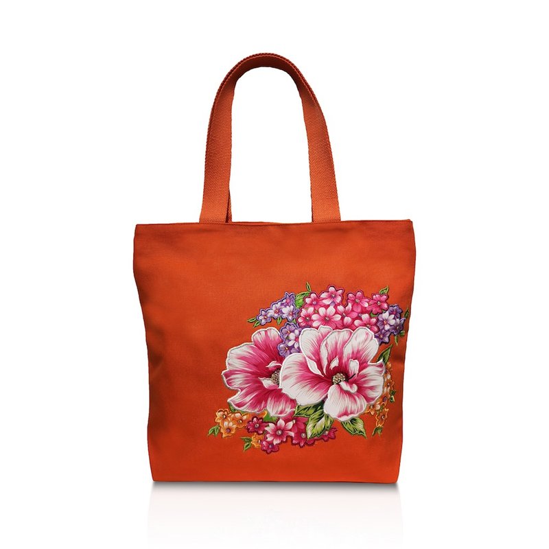 【花布先生】繡花肩背袋(橘色) - 手提包/手提袋 - 棉．麻 藍色