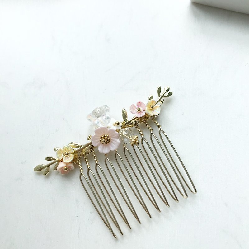 CLARETSwhite | Flower Party Hair Comb - Hair Accessories - Copper & Brass Pink