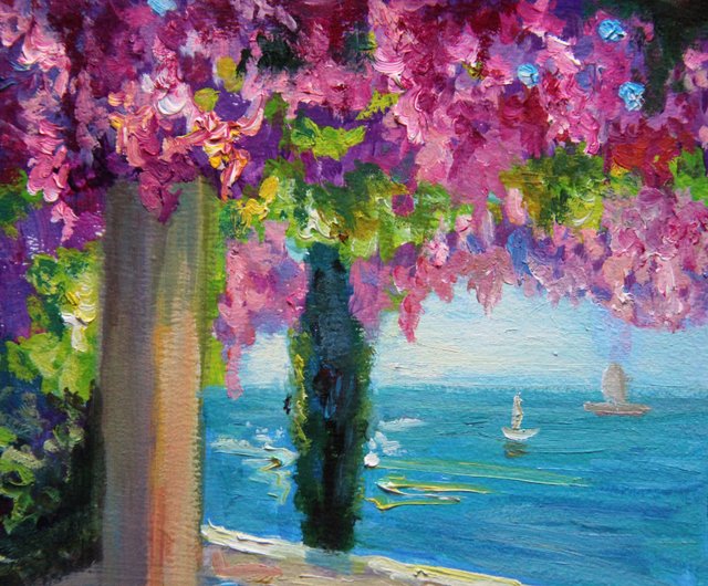 【海辺に咲く花】アクリル画 F3 風景画 絵画 海辺に咲く花】アクリル画 F3 風景画 絵画