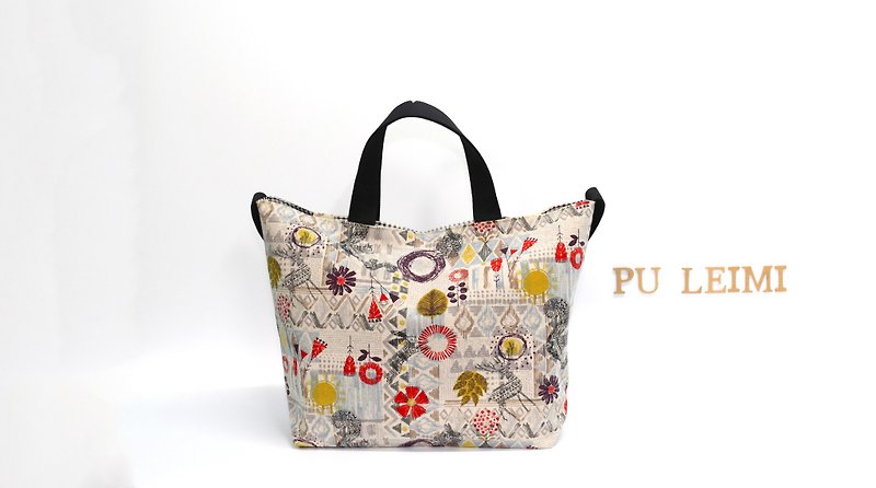 Pu. Leimi Japanese hand made in Japan cotton graffiti forest (dark gray) dual-use portable shoulder bag / tote bag / shoulder bag / handbag - Handbags & Totes - Other Materials Gray