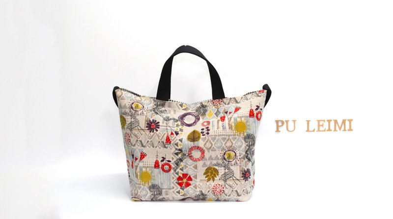 Pu. Leimi Japanese hand made in Japan cotton graffiti forest (dark gray) dual-use portable shoulder bag / tote bag / shoulder bag / handbag - Handbags & Totes - Other Materials Gray