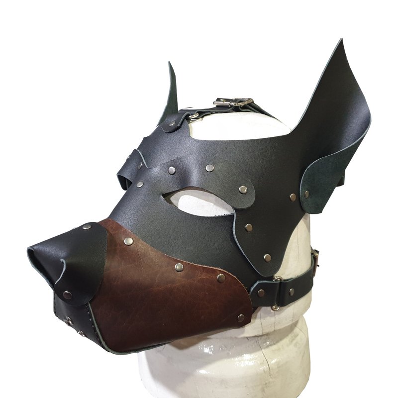 Leather Bondage Dog Mask - 口罩/口罩收納套 - 真皮 黑色