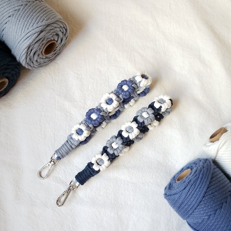 Macrame Floral Phone Strap/Wristlet - Lanyards & Straps - Cotton & Hemp Blue