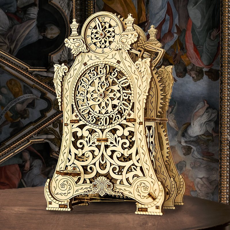 Hand-made power model baroque shape clock wooden combination movable toy - งานไม้/ไม้ไผ่/ตัดกระดาษ - ไม้ สีกากี