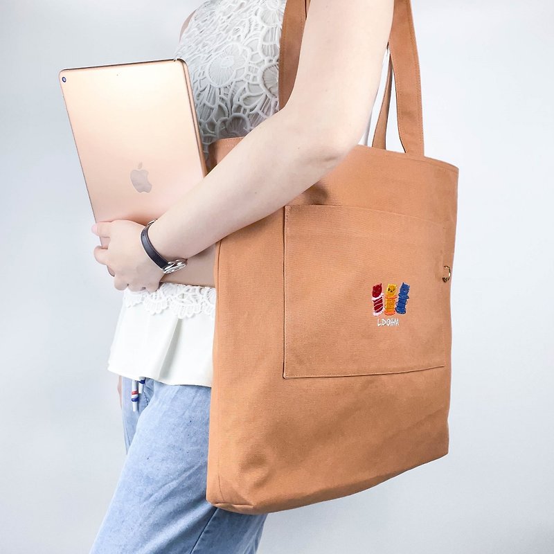 [Wire Roll Cat] Canvas Large Shoulder Bag/14-Inch Laptop/Maple Leaf Orange - Handbags & Totes - Cotton & Hemp Orange