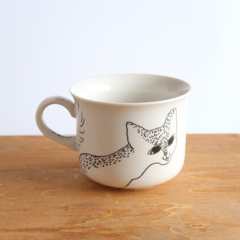 fox cat mugcup - 咖啡杯/馬克杯 - 陶 白色