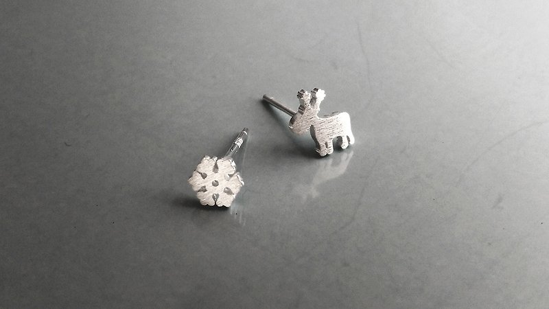 S Lee-925 silver hand made matte small elk VS small snow acupuncture - ต่างหู - โลหะ 