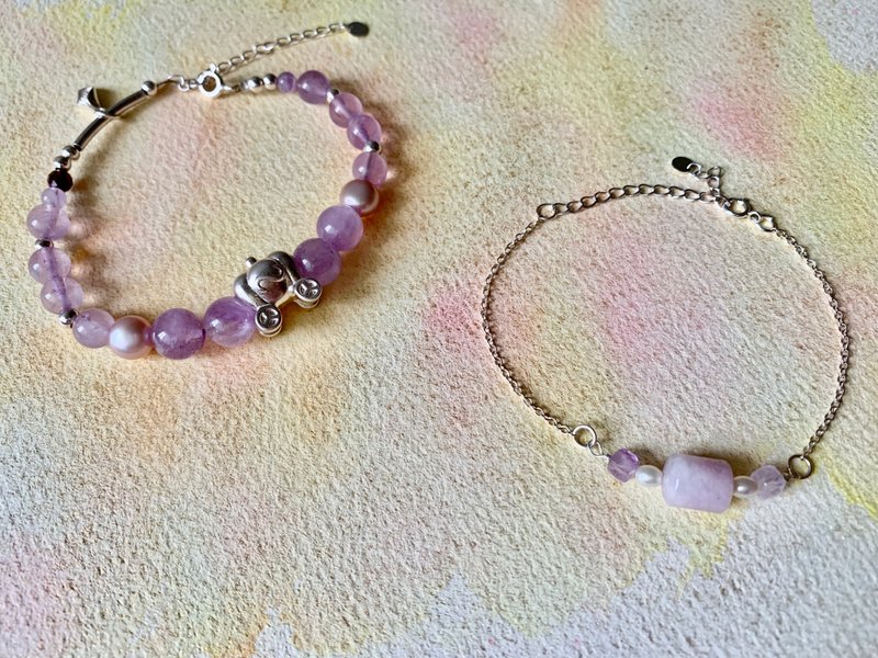 Dream Eclipse-Double Chain Design-Lavender Amethyst/990 Sterling Silver Carriage/Pumpkin Carriage/Gentle Healing - Bracelets - Crystal Purple